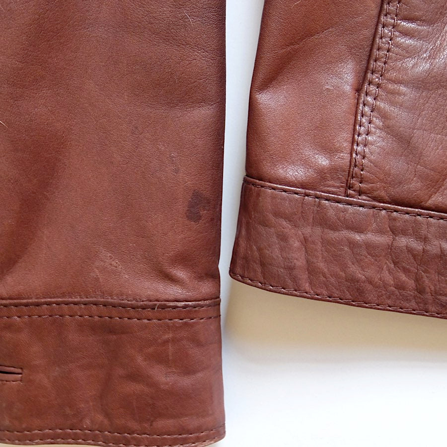Saxony ~ Men'S Vintage ~ Rare Taiwan Zip Distressed Genuine Leather Jacket  (36)