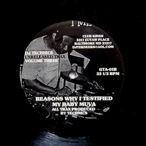 DJ TECHNICS "Unreleased Trax Three" MEGA RARE BALTIMORE CLUB BREAKBEAT HOUSE 12"