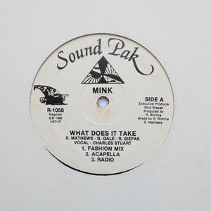 MINK "WHAT DOES IT TAKE" 1986 PROTO HOUSE SYNTH FUNK 12"