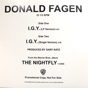 DONAL FAGEN "I.G.Y." COSMIC AOR 80s SOFT ROCK SOUL PROMO REISSUE 12"