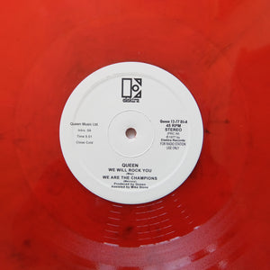 QUEEN "We Will Rock You / We Are The Champions" RARE DISCO RED VINYL REISSUE 12"